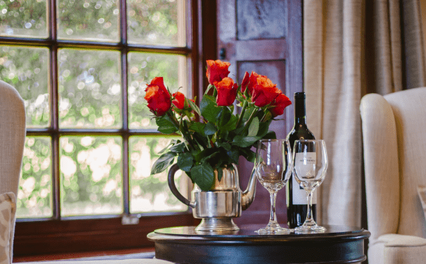 flowers and wine glasses